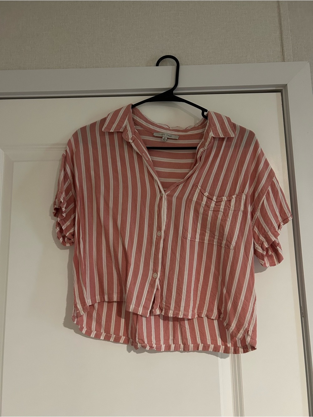 Love Tree Rose Pink & White Striped Button-Up Shirt
